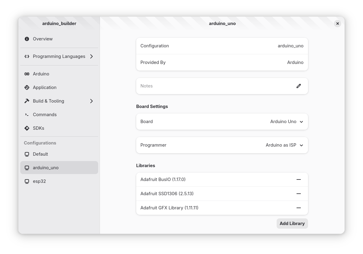 Arduino Uno profile settings