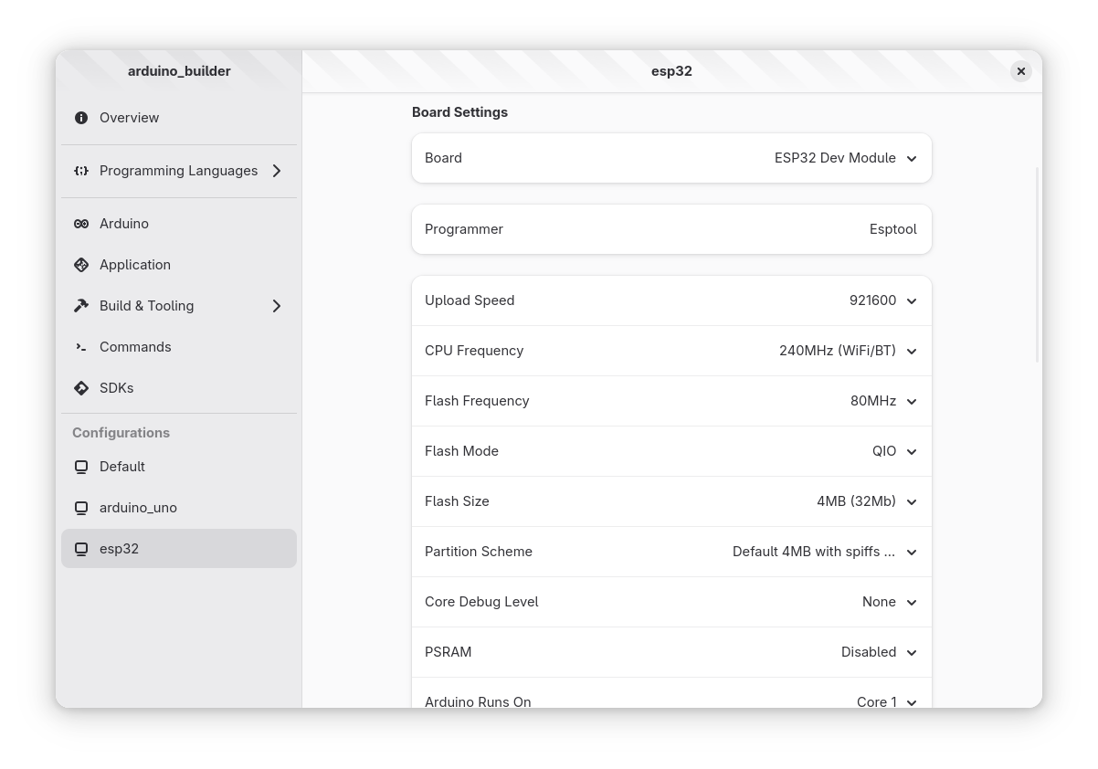 ESP32 profile settings